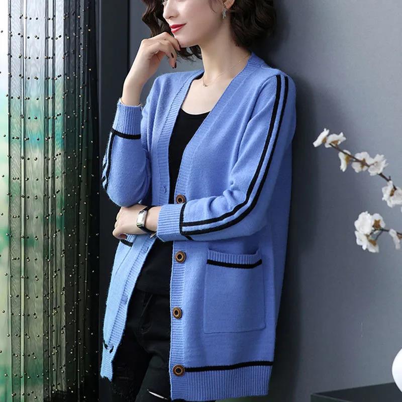 Sweater Coat Women's Medium Long Loose Large Size Spring Outer Shawl Knitted Cardigan