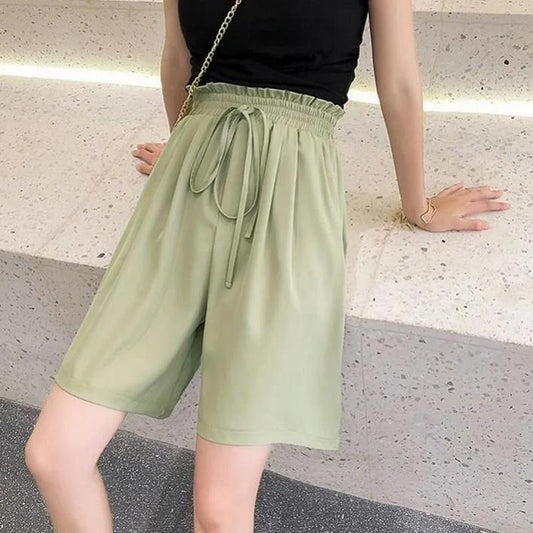 Women's Wide-leg Pants High Waist Loose and Thin Casual Five-point Shorts All-match Straight-leg Pants Loose Women's Shorts Elastic Waist