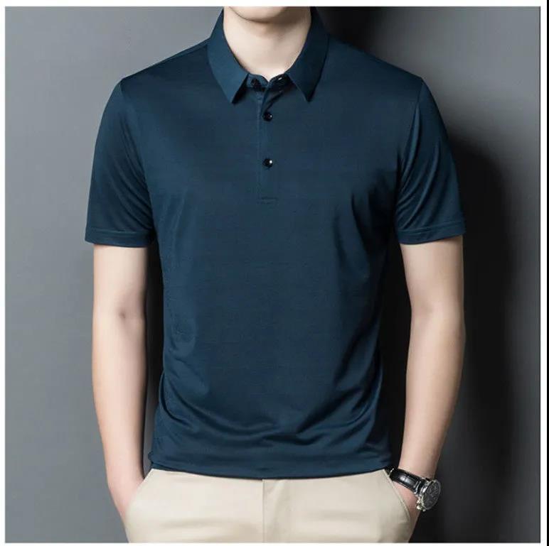 Men's Summer Ice Silk Middle-aged Short-sleeved T-shirt Loose Casual Business T-shirt Men's Top