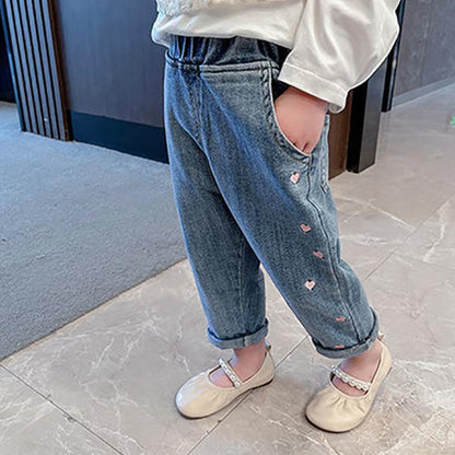 Children's Jeans Boys and Girls' Spring and Autumn Korean Style Casual Pants with Loose Embroidery Denim Pants