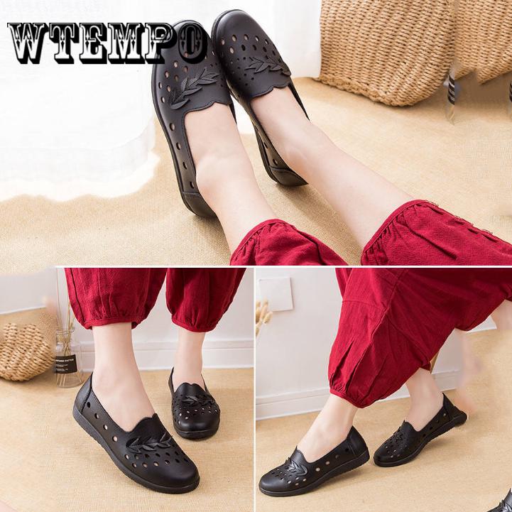 Flats Soft Leather Ballet Flats  Boat Shoes Women Loafers Plus Size Hollow Out Women Sandals