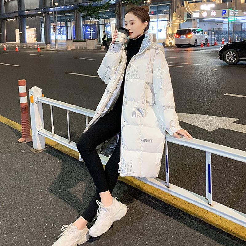 Women's Down Padded Jacket Bright Face Wash-free Loose Loose Mid-length Women's Thick Padded Jacket Jacket Stand Collar Hooded Loose Padded Jacket