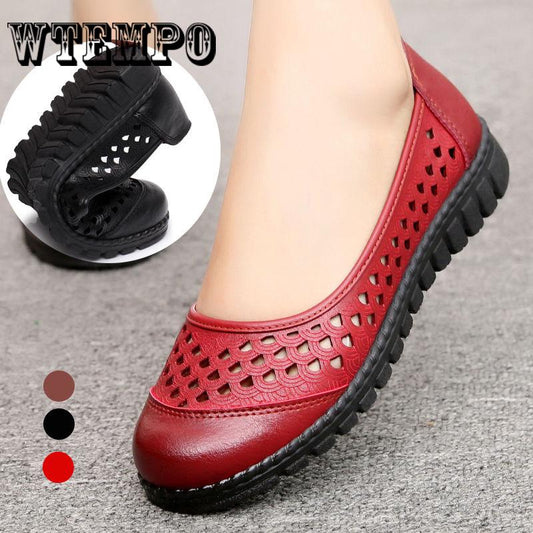 Peas Shoes Round Toe Women Flats Hollow Out Casual Women Shoes Women Sandals