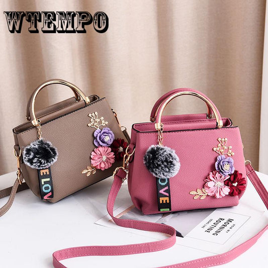 Leather Handbags Women Tote Top-handle Embroidery Flower Shoulder Bag