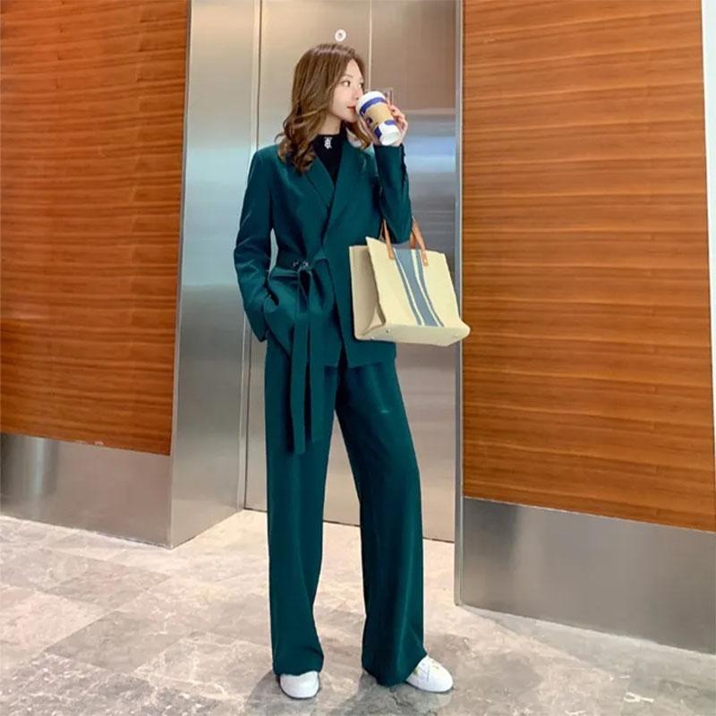 2PCS Women's Suit Suit Autumn Korean Version Casual Professional Suit Jacket + Wide-leg Pants Two-piece Set Lazy Lady Loose Suit