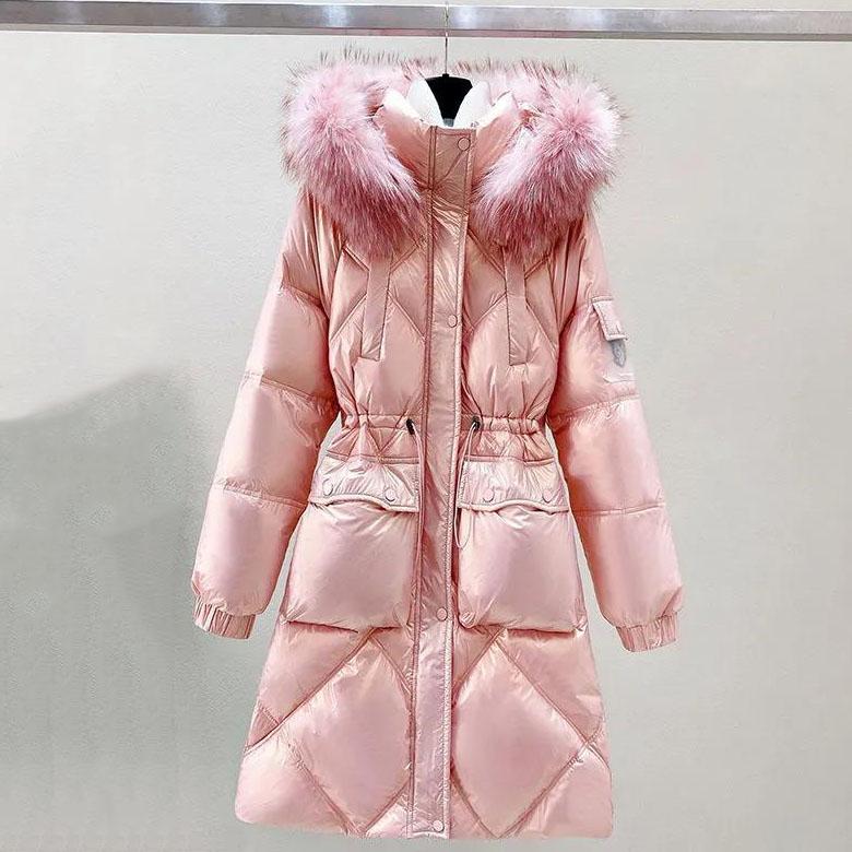 Female Winter Thickened Mid-length Hooded Down Padded Coat Women's Large Size Loose Shiny Wash-free Padded Jacket