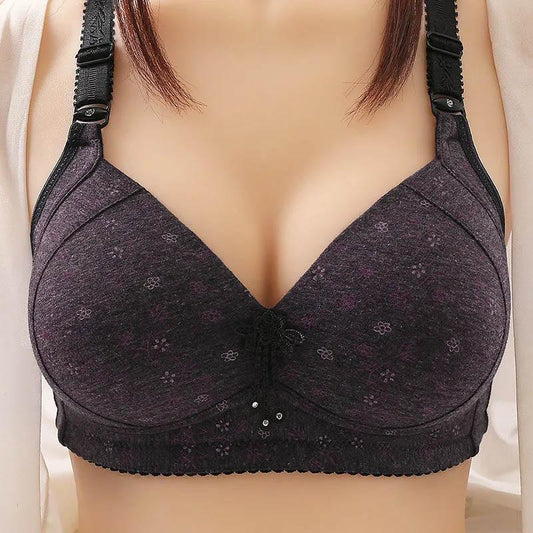 Ladies Pure Cotton Large Size Thin Underwear Anti-sagging Bra No Steel Ring Gathering Breathable Sexy Fashion Printing Pattern Bra