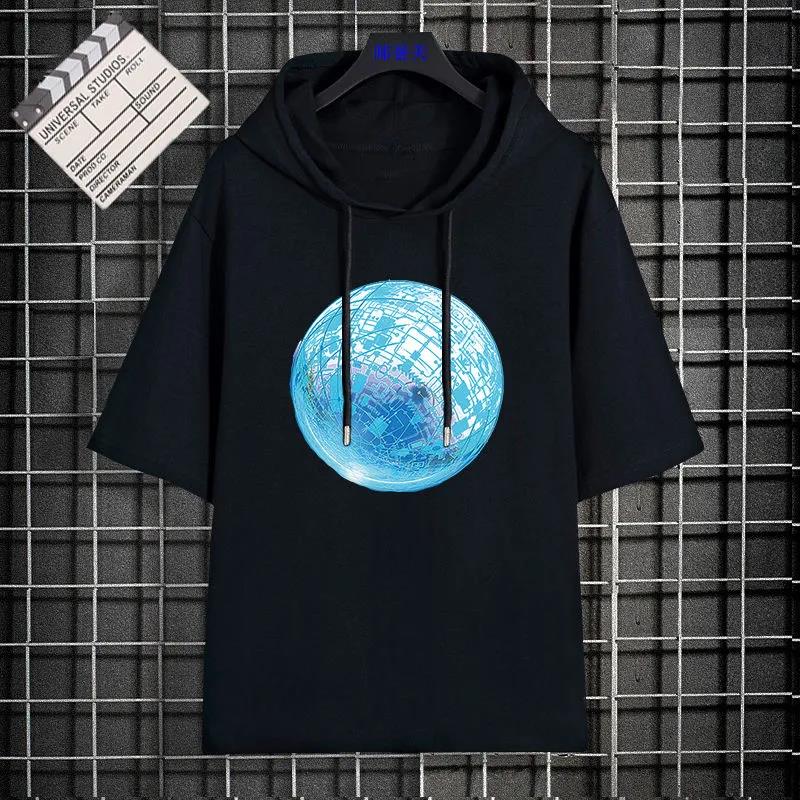 Add Fertilizer To Increase Summer Five-point Sleeve Male Large Size Loose Trend Middle School Student Youth Hooded Short-sleeved T-shirt