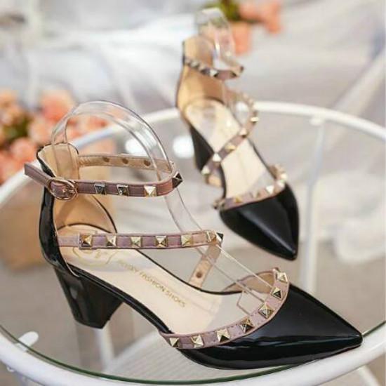 Ladies Patent Leather Winding Strap Sandals Rivets Heel Shoes Fashion Pointed Toe Stiletto Shoes