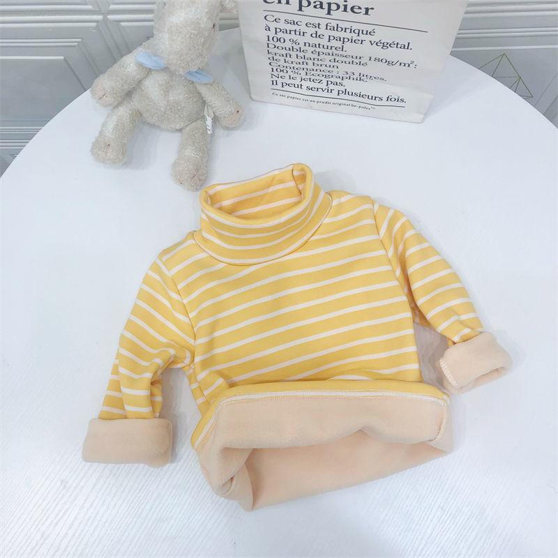 Children's Thermal Underwear Top Winter Turtleneck Bottoming Shirt Children's Clothing with Fleece Stripes