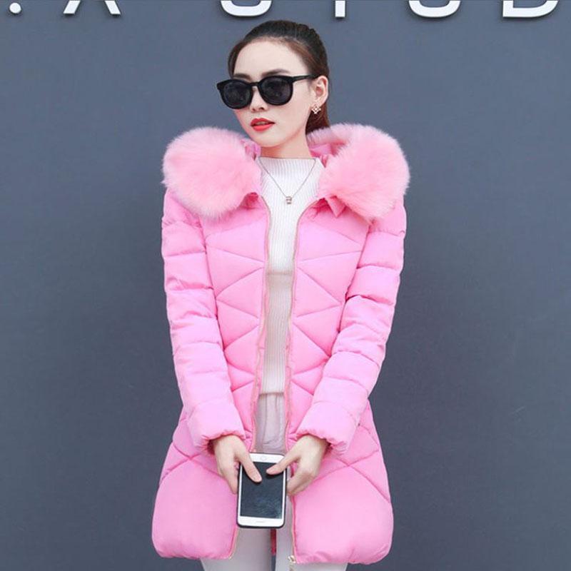 Down Jacket Winter Ladies Fashion Korean Big Fur Collar Thick Warm Hooded Mid-length Plus Size Cotton Jacket