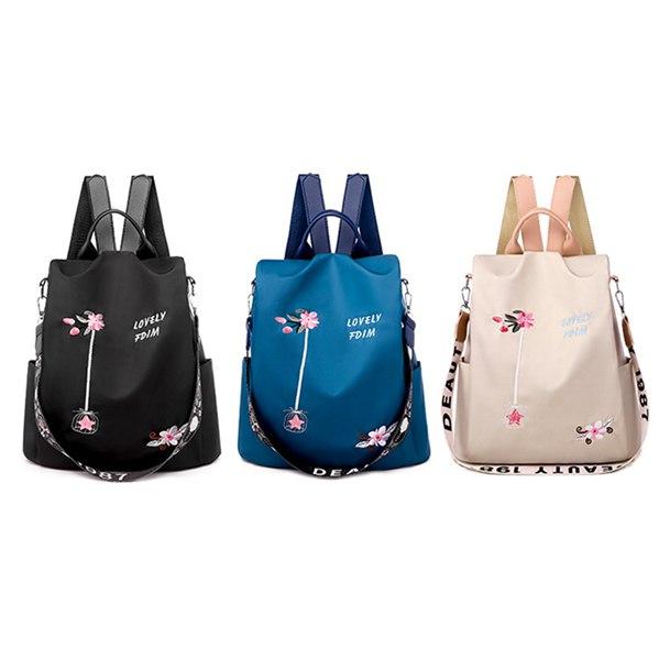 Ladies Personality Embroidery Backpack Oxford Cloth Backpack Fashion Casual Bag Girl Travel School Bag