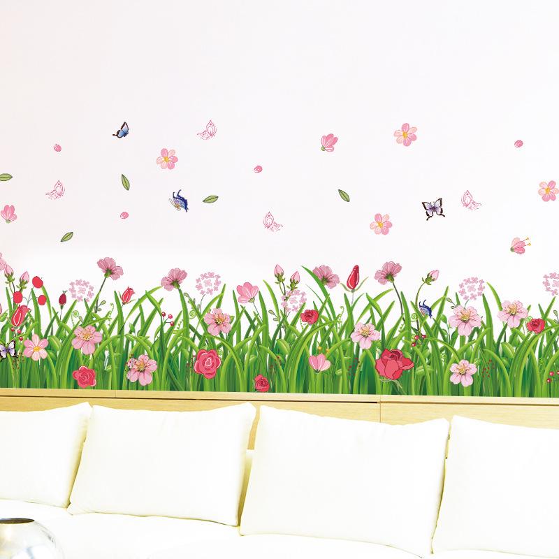 Floral flower skirting wall sticker room staircase background decoration removable stickers