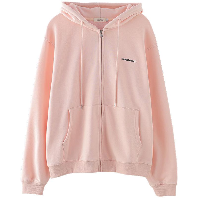 Spring and Autumn Gray Hooded Cardigan Sweater Women Korean Sports Loose All-match Casual Jacket