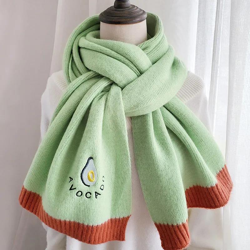 Winter Wool Scarf Korean Version of Wild Embroidery Scarf Thick Warm Wool Knitted Scarf Shawl for Women