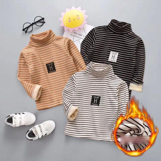 Children's Baby Autumn and Winter Tops Boys and Girls Plus Velvet Padded High-neck Long-sleeved T-shirts Children's Warm Bottoming Shirt