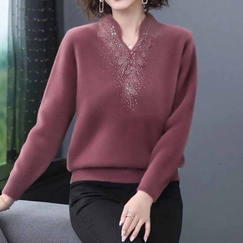 Plus Velvet Bottoming Shirt Women Autumn and Winter Models Double-sided German Velvet Mother Wear All-match Long-sleeved T-shirt Women