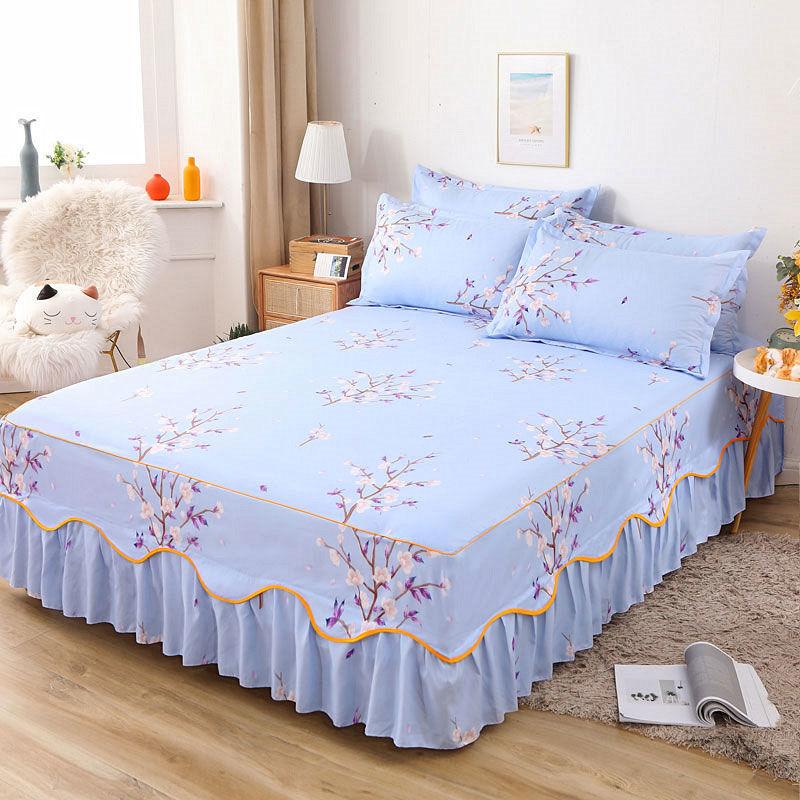 Skin-friendly Solid Color Home Bed Skirt Bedroom Sanding One-piece Bedspread Bedding Bedroom Student Dormitory Sheets