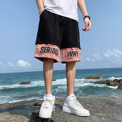 Summer Thin Shorts Men's Basketball Leisure Sports Five Points Outside Wear Beach Pants Large Size Loose Stitching Shorts