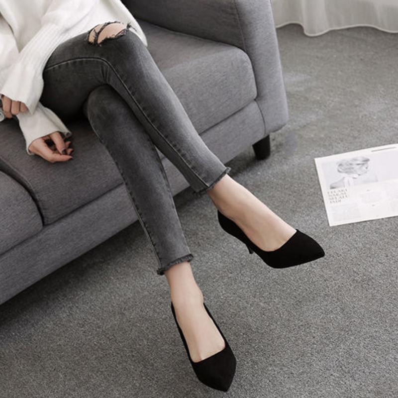 Female Stiletto High Heels  Black Pointed Toe Shoes  Spring and Autumn Girl Single Shoes