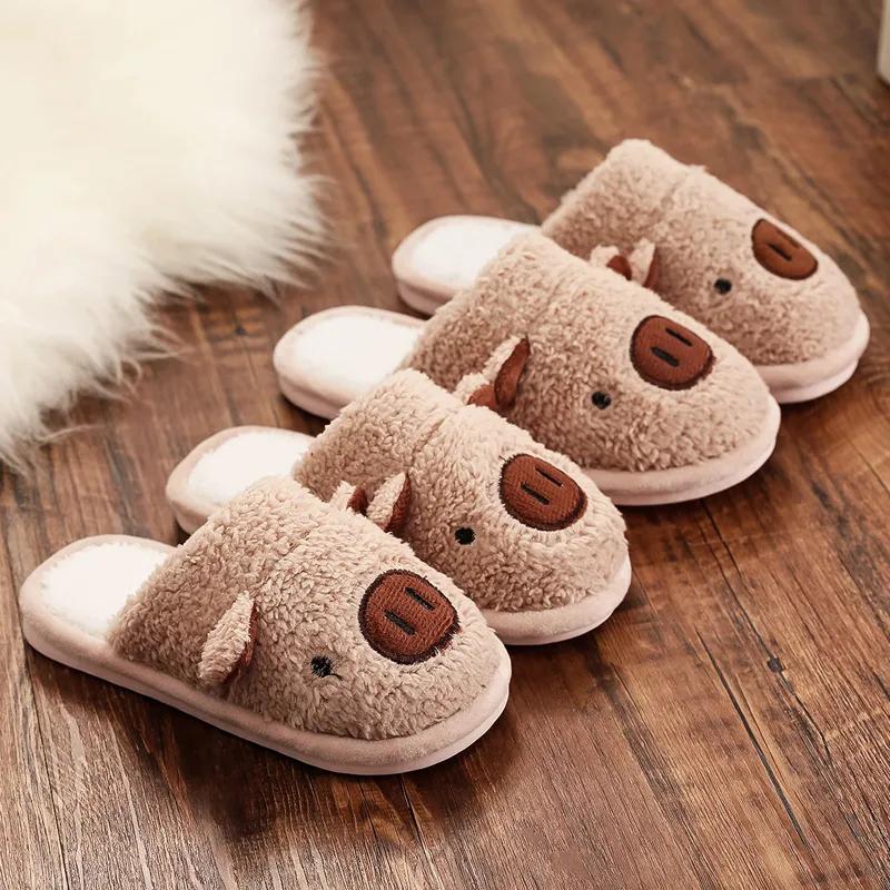 Winter Women Warm Indoor Slippers Ladies Fashion Cute Pink Pig Shoes Women's Soft Short Furry Plush Home Floor Slipper