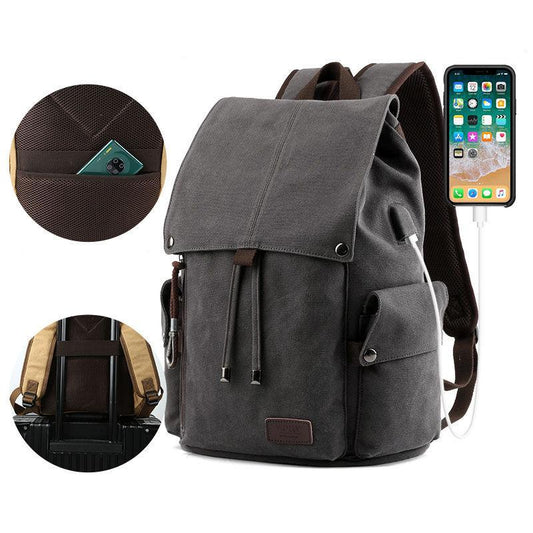 Men's Backpack Multi-layer Canvas High-capacity Casual Retro Student Computer Bag Travel Schoolbag