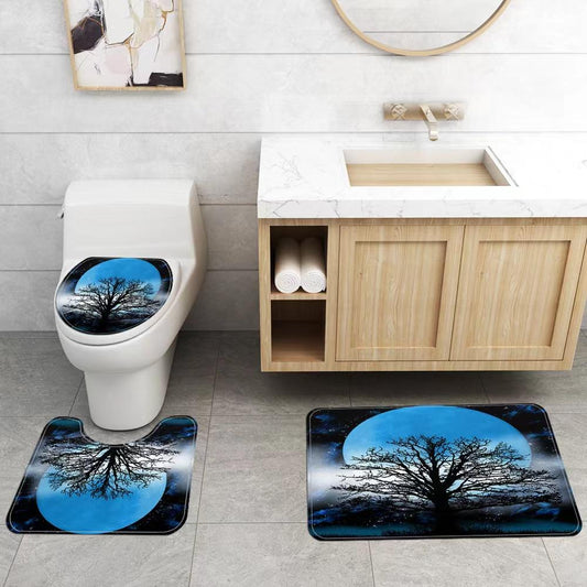 Bathroom Supplies Shower Curtain Set Scenery Moon Printing Shower Curtain Four-piece Bathroom Non-slip Mat Set