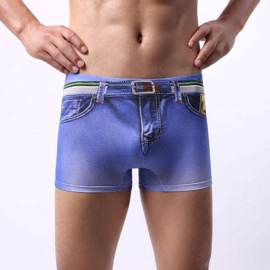 Men's Underwear Fashion Printing Boxer Shorts Stretch Denim Imitation 3D Stereo Underwear