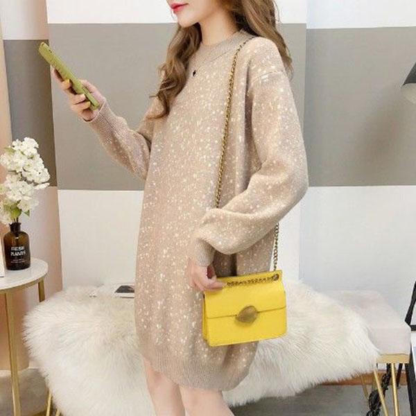 Autumn and Winter Casual Loose Dress Mid-length High-neck Thick Sweater Dress Large Size Knitted Female Base Dress