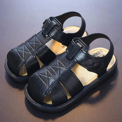 2021 Children's Summer Boys Leather Sandals Baby Shoes Kids Flat Child Beach Shoes Sports Soft Non-slip Casual Toddler Sandals