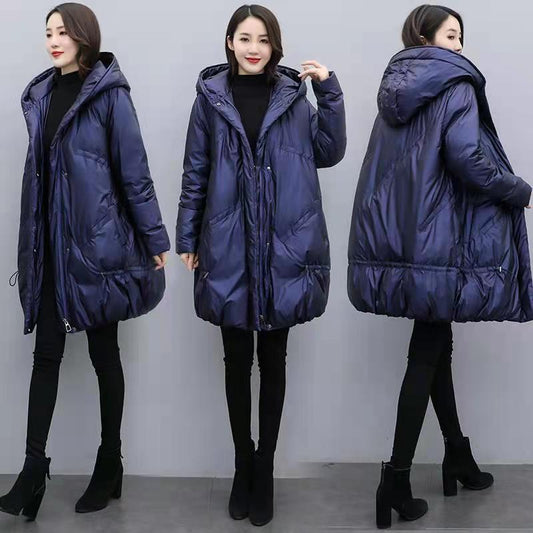 Autumn/winter Women's Cotton-padded Jacket Mid-length Padded Jacket Winter Large Size Thick Coat Fashionable Shiny Cotton-padded Jacket