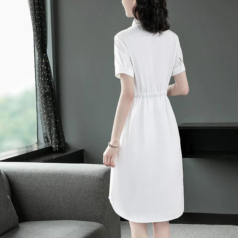 Elegant Temperament Shirt Dress Comfortable Women's Loose Dress with Printed Lapel