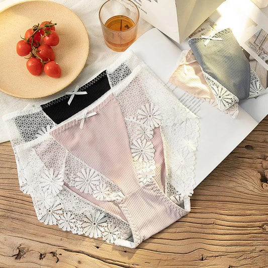 100kg Fat Mm High Waist Sexy Lace Underwear 2-piece Large Size Ice Silk Lingerie Thin Antibacterial Graphene Crotch Underwear