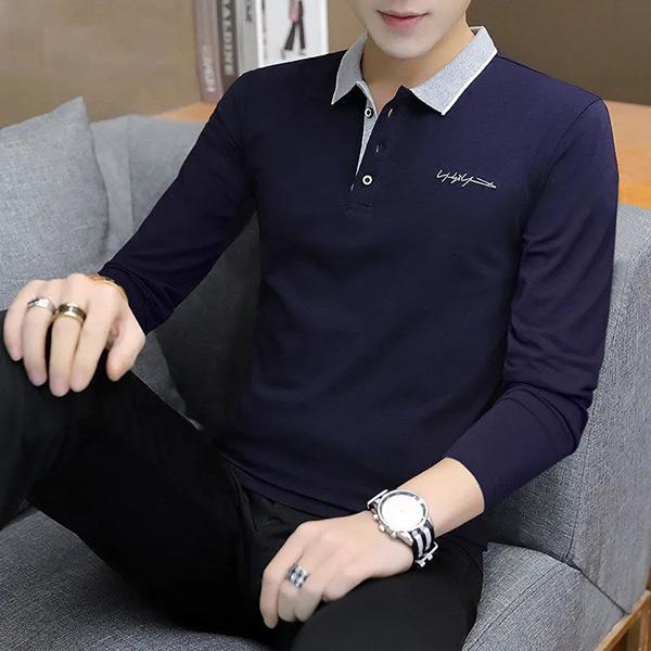 High Quality Long-sleeved Polo Shirt Men's Spring and Autumn Solid Color Lapel T-shirt Slim Bottoming Shirt