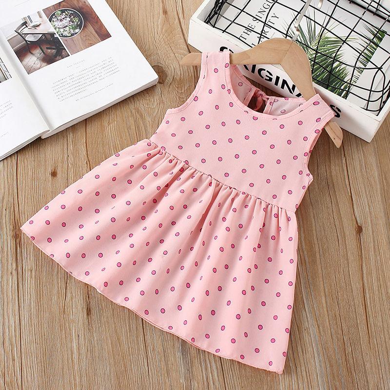 Summer Toddler Baby Kids Girls Sleeveless Ribbons Bow Dot Dress Princess Dresses Girls Clothing Kids Casual Dresses