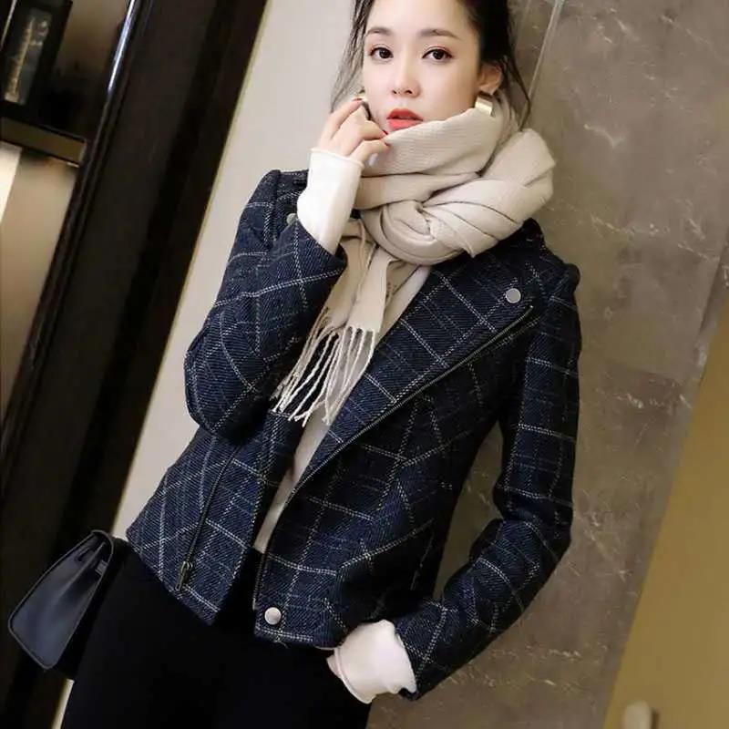 2021 Spring Women's Korean Slim Top Plaid Workwear Motorcycle Jacket