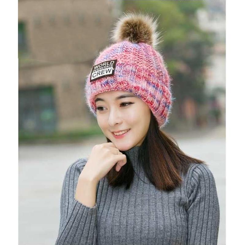 Women's Winter Hat Woolen Knitted Hat Plus Velvet Padded Thick Windproof Hat Korean Student Fur Ball Warm Ear Protection Cap Knitting Hat