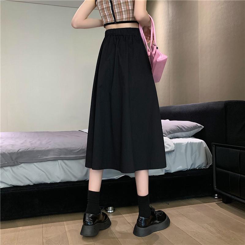 Women's Long Skirts Elastic High Waist Casual Skirt Girl's Spring Summer Solid Color A-line Skirts All-match Pleated Skirt