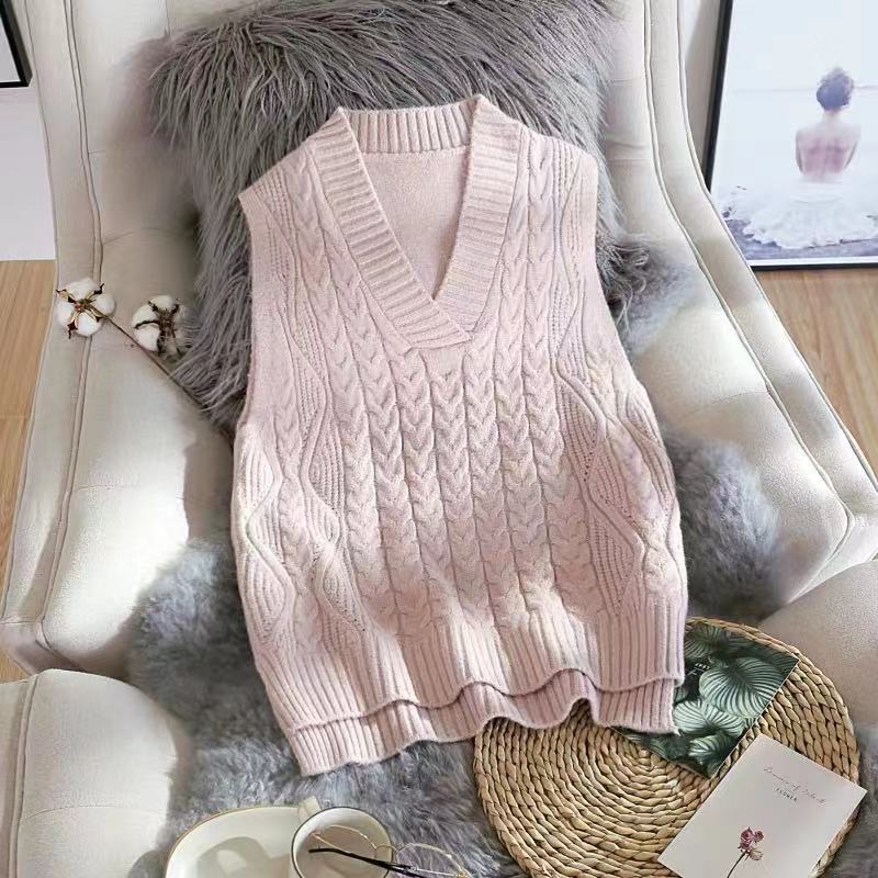 Women's Sweater Vest Knit Pullover Spring and Autumn Loose Korean Version of All-match Sleeveless Student Outer Wear Vest