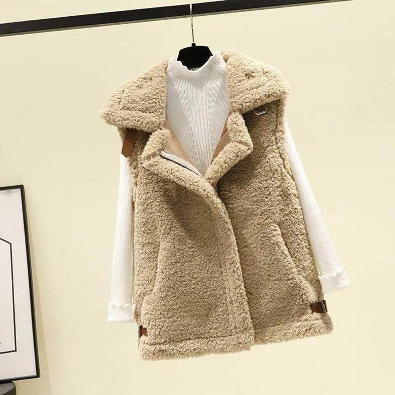 Winter New Style Lamb Hair Waistcoat Women Loose Fur One-piece Velvet Waistcoat Outer Wear Vest Ladies Sleeveless Blazer Jacket