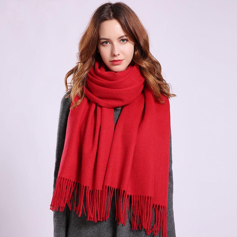 Women Cashmere Thick Unisex Solid Scarf Pashmina Shawl Wrap Female Hijab Stoles Tassel Scarves