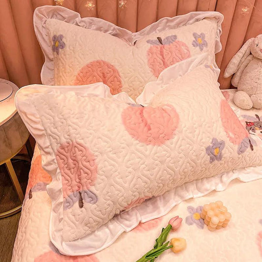 Princess Style Lotus Leaf Pillowcase Coral Velvet Thickening Bedroom Pillowcase Girls Dormitory A Pair of Pillow Core Liner Cover