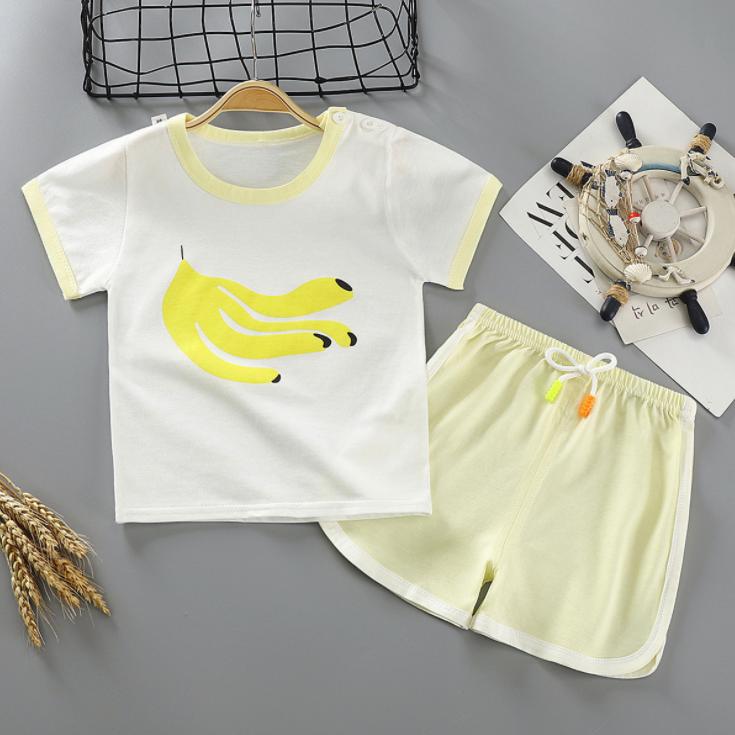 Children's Short Sleeve Suit Korean Style Printing Boys and Girls' T-shirt and Shorts Two Piece Set