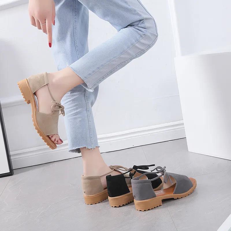 Sandals Women Summer Flat Bottom Korean Fashion Simple Students All-match Sports Lace-up Women's Shoes Sandals Women