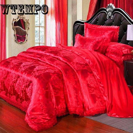 Luxury Silk Jacquard Bedding Set King Queen Size Bed Spread Duvet Cover Flat Sheet Set Pillow