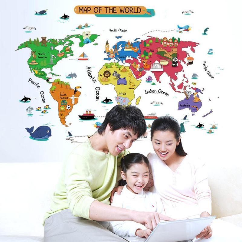 Cartoon World Map Bedroom Children's Room Removable Waterproof Wall Sticker