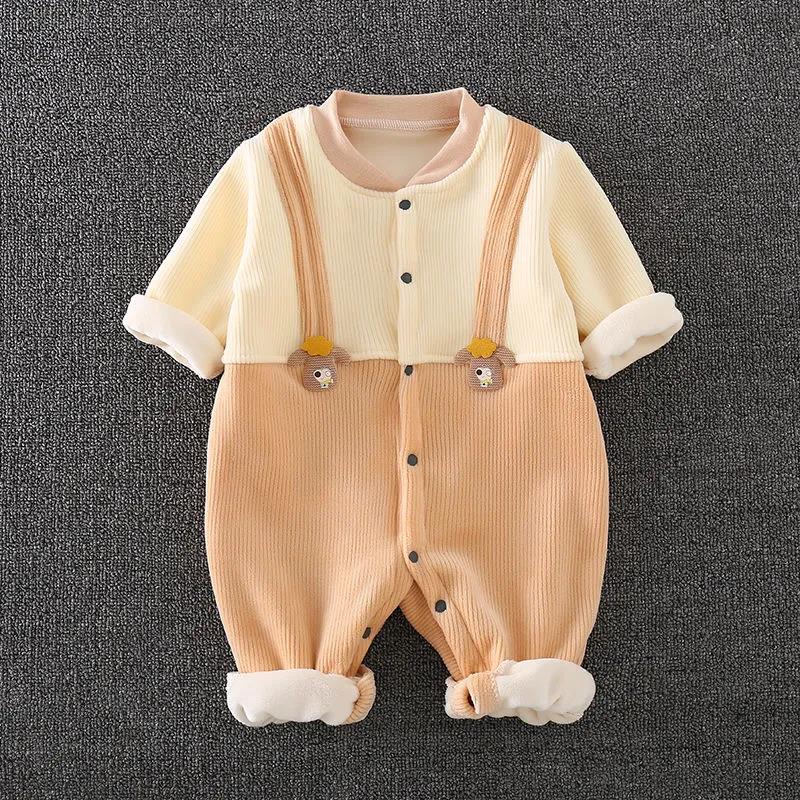 BABY BODYSUIT Autumn and Winter Style Plush Thickened Boys and Girls Baby Cute Ha Clothes Newborn Warm Clothes Outdoor Climbing Clothes