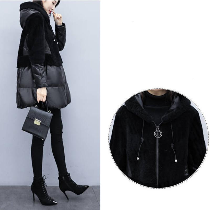 Women's Winter Korean Loose Quilted Coat Warm Down Jacket with Fur Collar Women's Glossy Mid-length Down Jacket