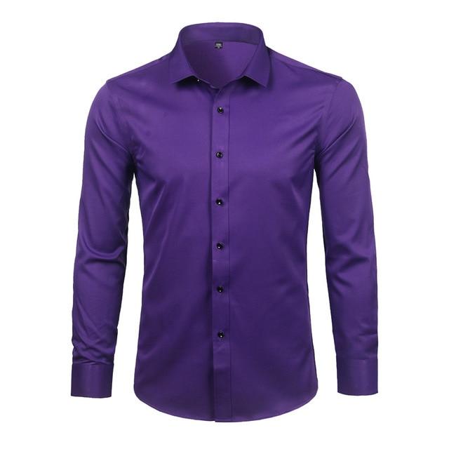 Men's Comfortable Bamboo Fiber Dress Shirts Casual Slim Fit Long Sleeve Male Social Shirts