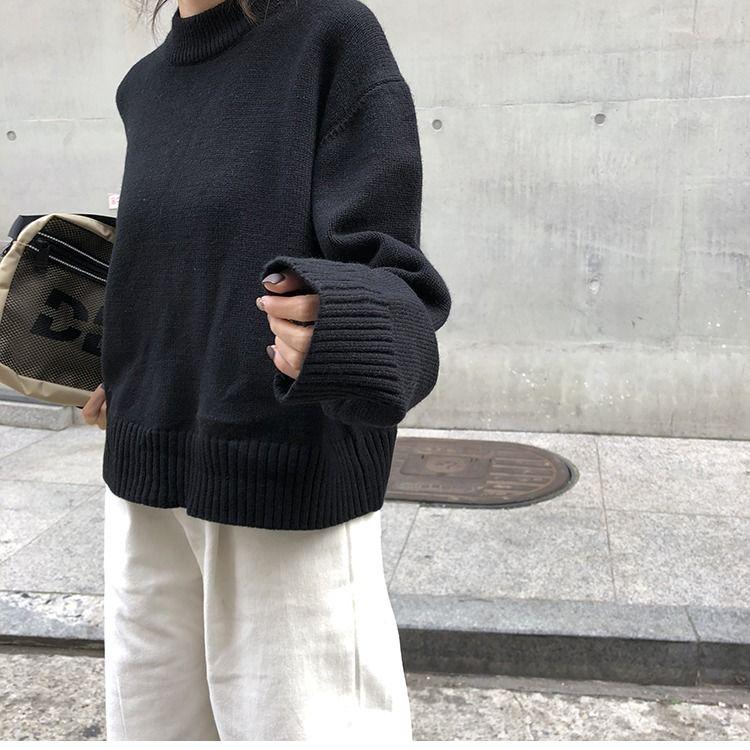 Pofulove Autumn Winter Lazy Pullover Round Neck Sweater Women Korean Loose Base Sweater Coat